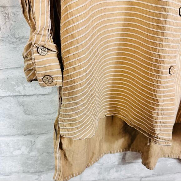Pure Lagenlook Mixed Stripe Tunic Top SZ 38 US Medium Button Up Tan White - Picture 4 of 8